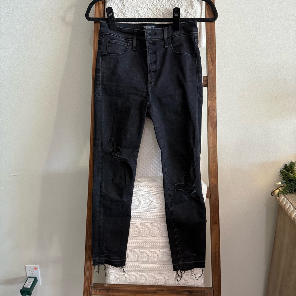 Abercrombie & Fitch Simone High Rise Ankle Black Distressed Jeans
